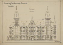 217252 Opstand van de voorgevel van het Ooglijdersgasthuis (F.C. Dondersstraat 49) te Utrecht.N.B. Het adres F.C. ...